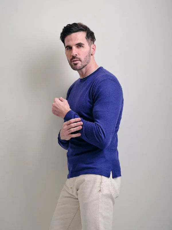 Fine Gauge Pure Cashmere Crewneck Long Sleeve Tee in Navy Mélange by Left Coast Tee