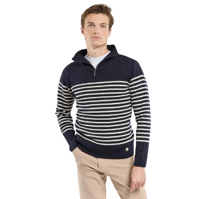 Heritage Quarter Zip - Navy w/ Sandstone Stripe