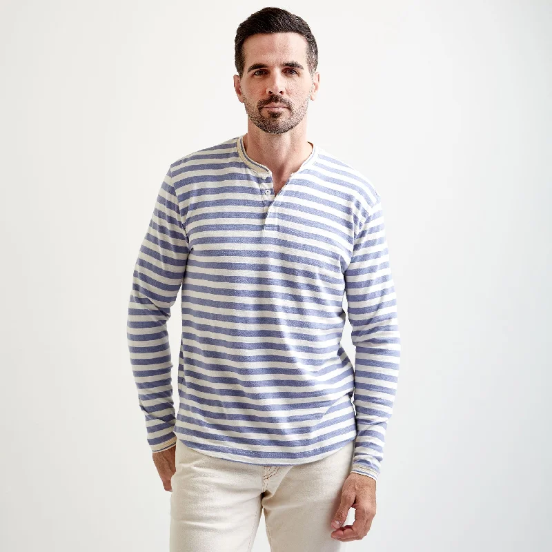 Marina Bar Stripe Peruvian Cotton Henley in Cobalt by Left Coast Tee