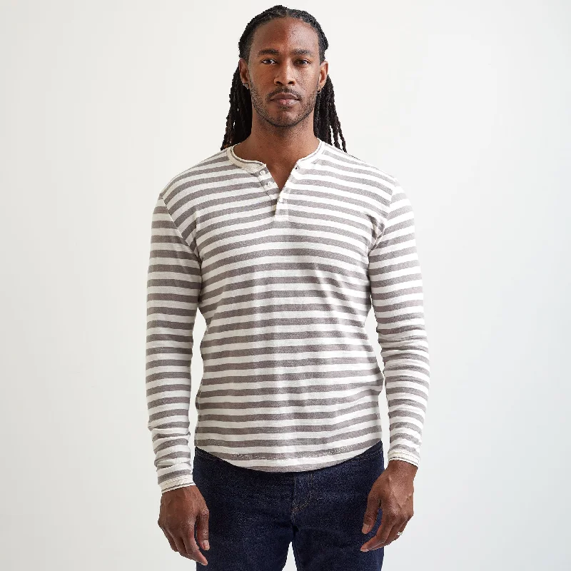 Marina Bar Stripe Peruvian Cotton Henley in Grey by Left Coast Tee