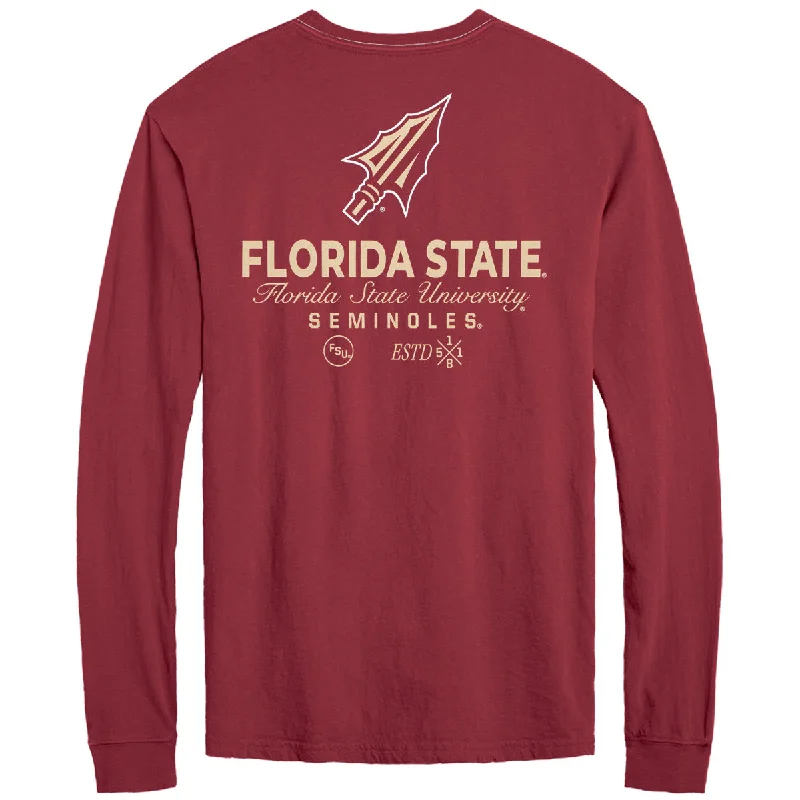 League Adult/Unisex Arrowhead/Florida State Design Long Sleeve Pocket T-shirt - Garnet