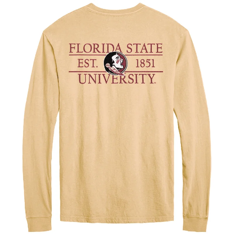 League Adult/Unisex Seminole Logo/Florida State Design Long Sleeve Pocket T-shirt - Vegas Gold