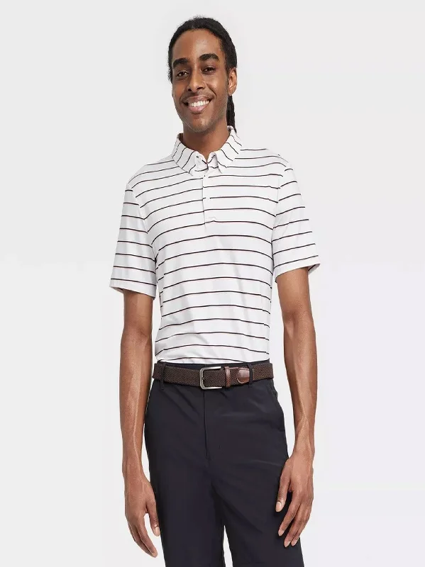 Men's Striped Polo Shirt,White