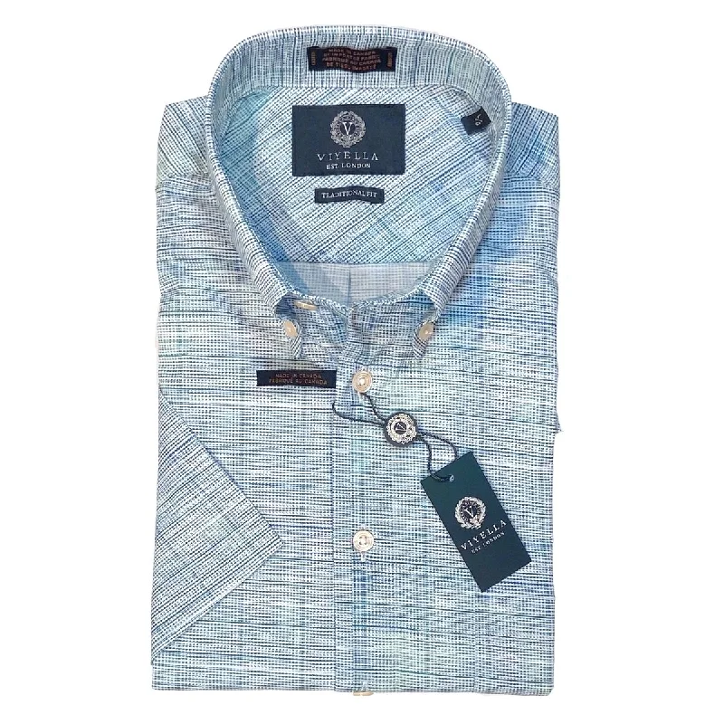 Blue Short Sleeve Stretch Cotton Sport Shirt by Viyella