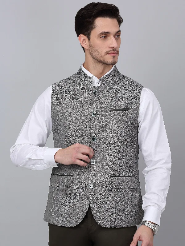 Men's Green Self Design Party Wear Waistcoat