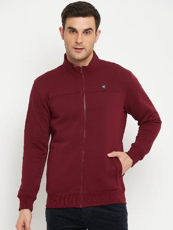 Solid Maroon Full Sleeves Mock Collar Regular Fit Casual Sweatshirt for Men