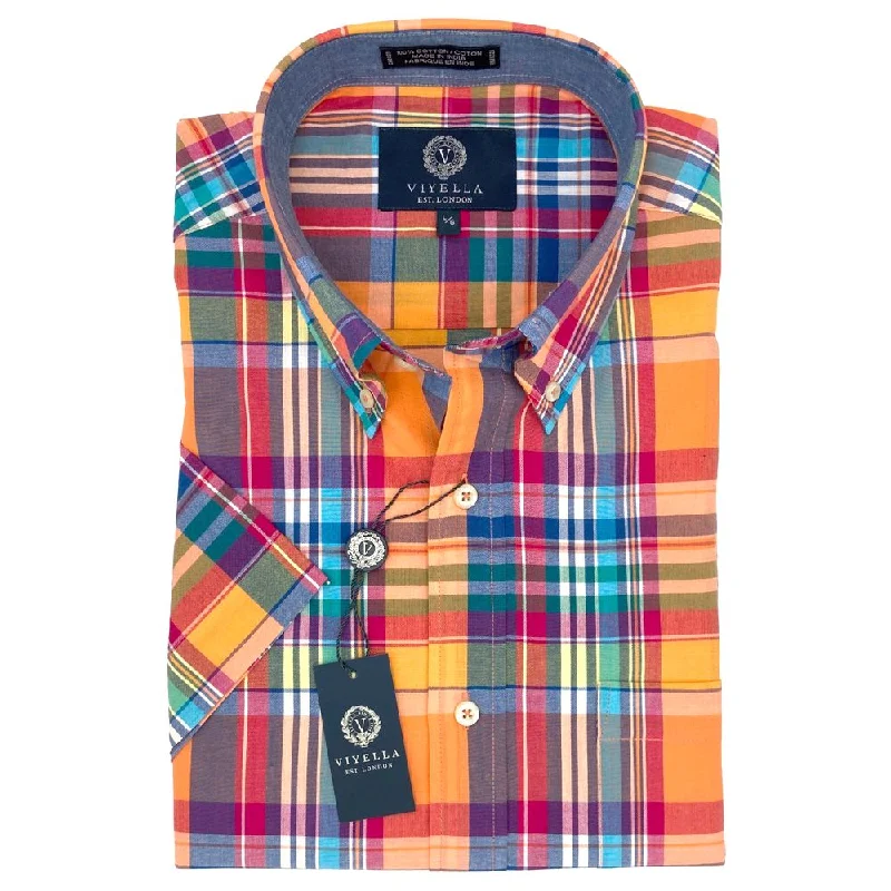 Cotton Madras Short Sleeve Cotton Sport Shirt in Sunburst Plaid by Viyella