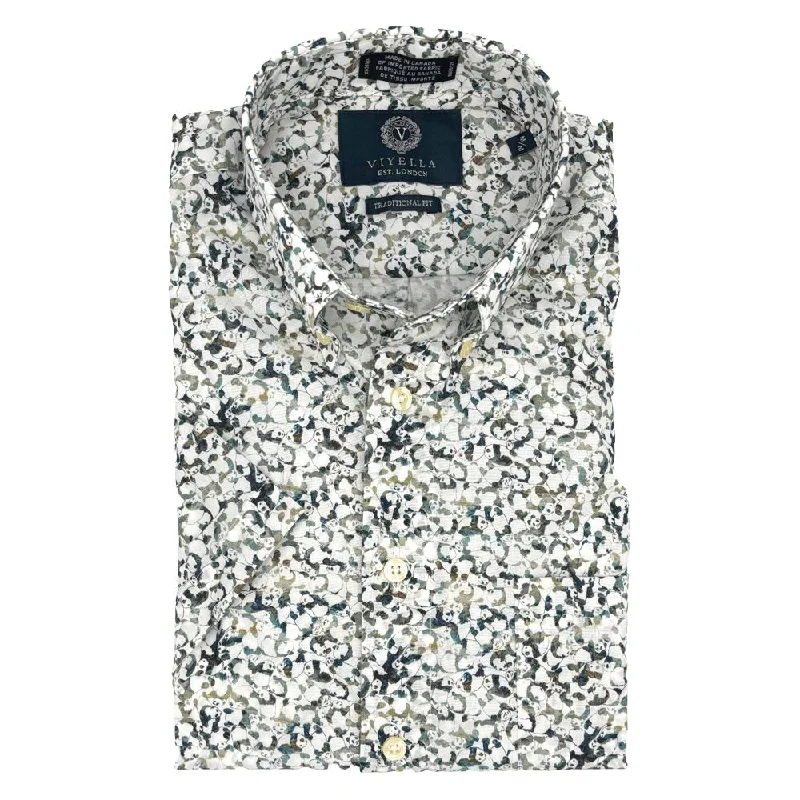 Green Panda Print Short Sleeve Cotton Sport Shirt by Viyella