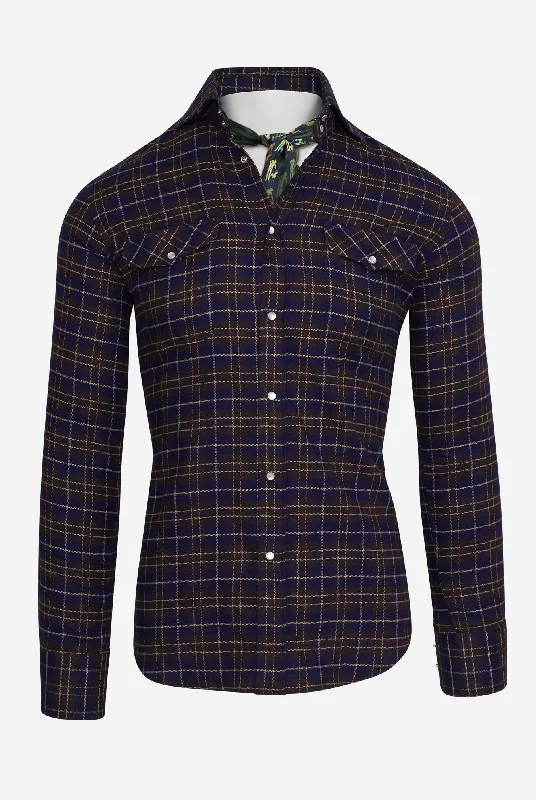 Kacey Field Shirt in Brown/Blue Plaid