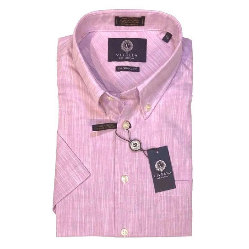 Linen-Look Cotton Short Sleeve Sport Shirt in Mauve by Viyella