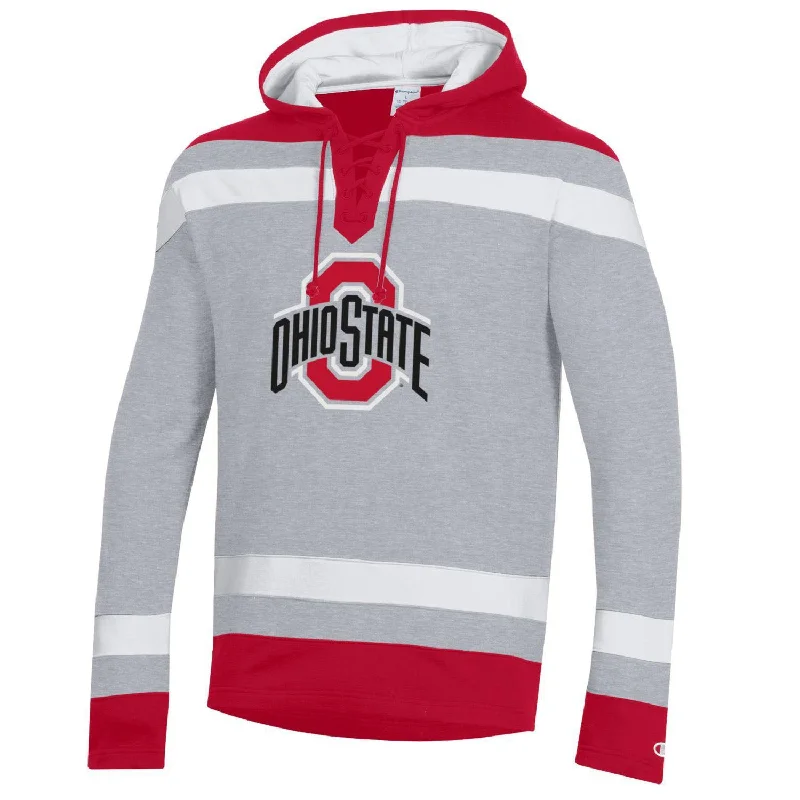 Ohio State Buckeyes Super Fan Big Stripe Hockey Gray Hood