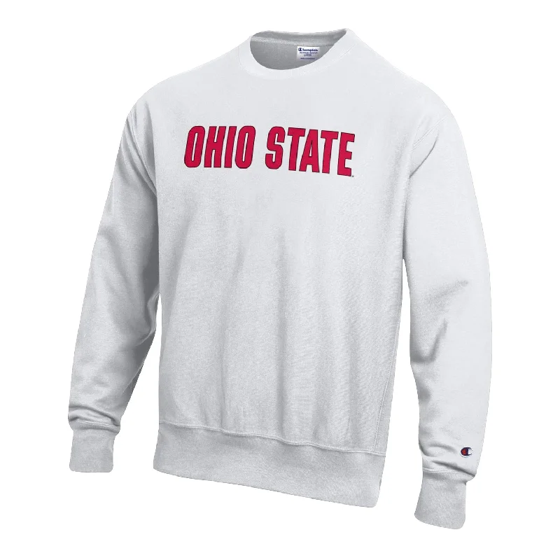 Ohio State Buckeyes Wordmark Reverse Weave White Crew