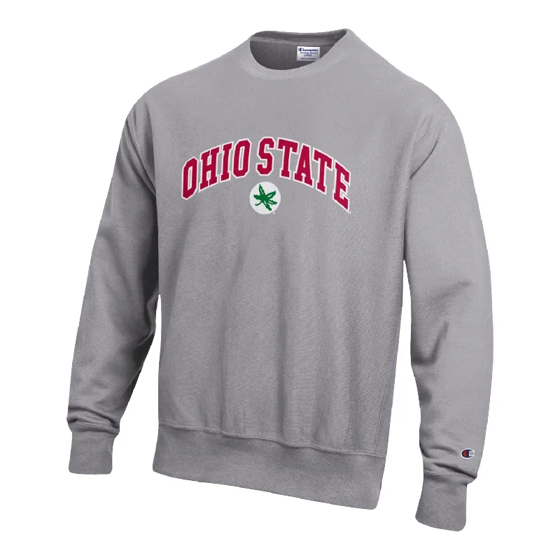 Ohio State Buckeyes Twill Arch Wordmark Reverse Weave Gray Crew