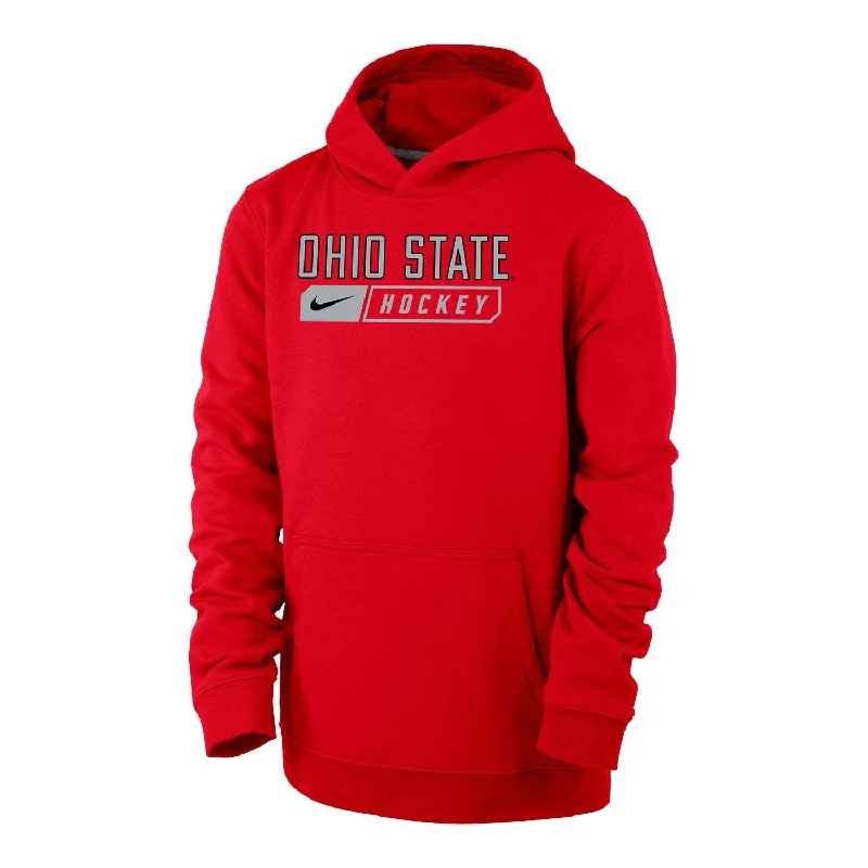 Youth Ohio State Buckeyes Ice Hockey Scarlet Club Fleece Hooded Sweatshirt