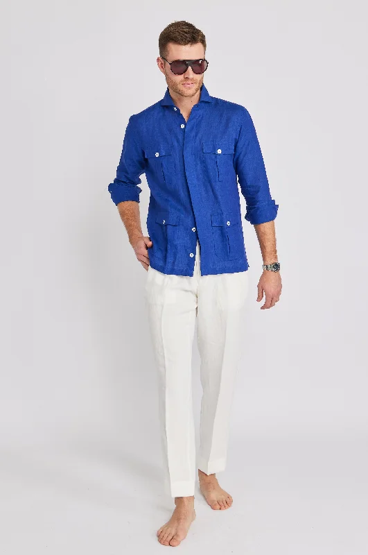 Positano Linen Work Shirt in Cobalt