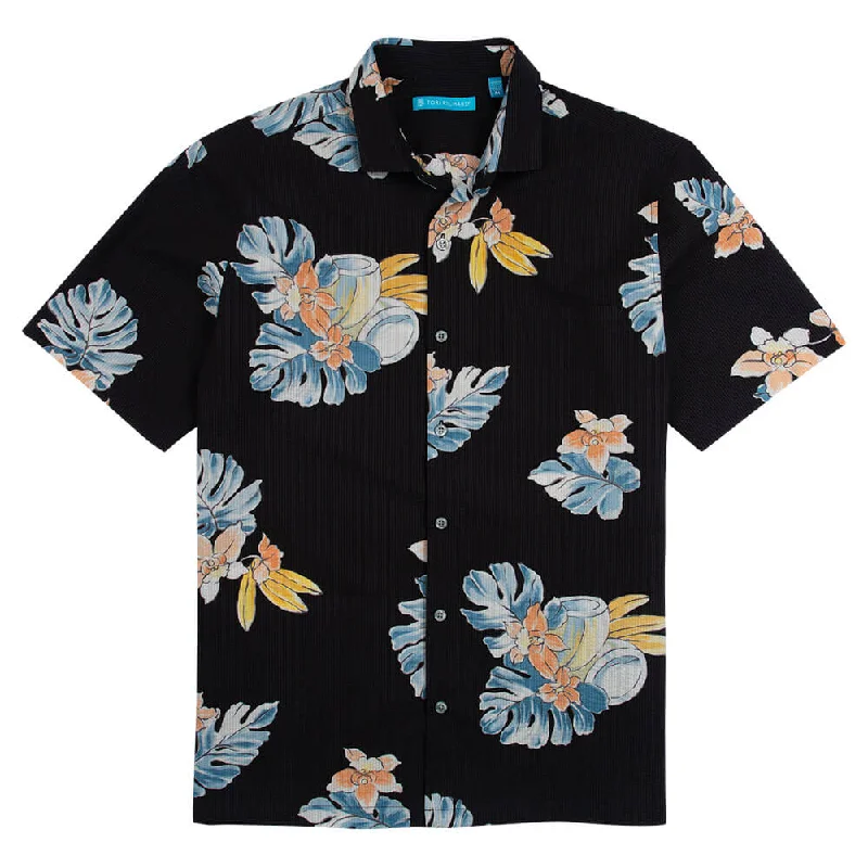 Tori Richard Hua Nui Cotton Pucker Lawn Camp Shirt - Black