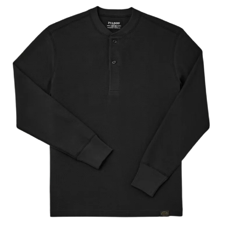 Waffle Knit Henley - Faded Black