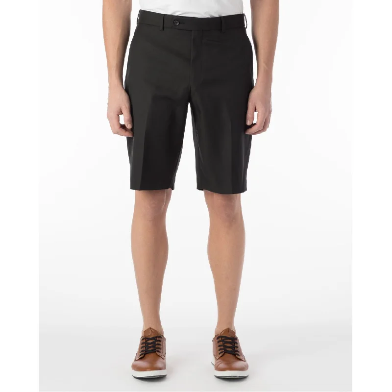 Micro Nano Travel Twill Performance Gabardine Plain Front Shorts in Black by Ballin