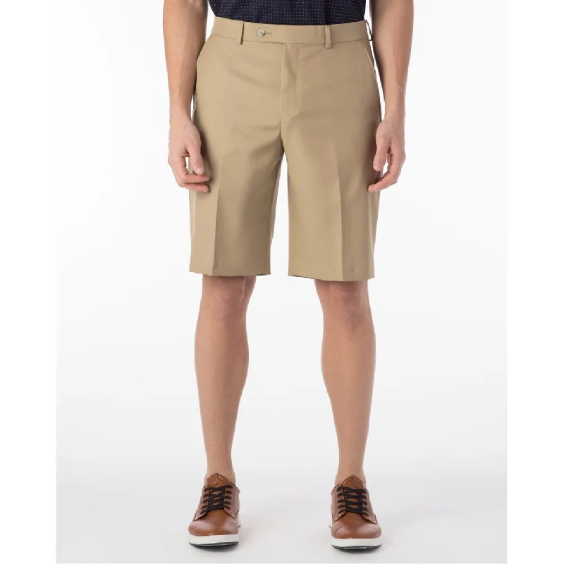 Micro Nano Travel Twill Performance Gabardine Plain Front Shorts in Tan by Ballin