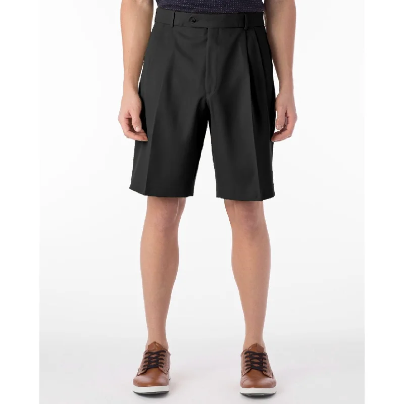 Micro Nano Travel Twill Performance Gabardine Pleated Shorts in Black by Ballin