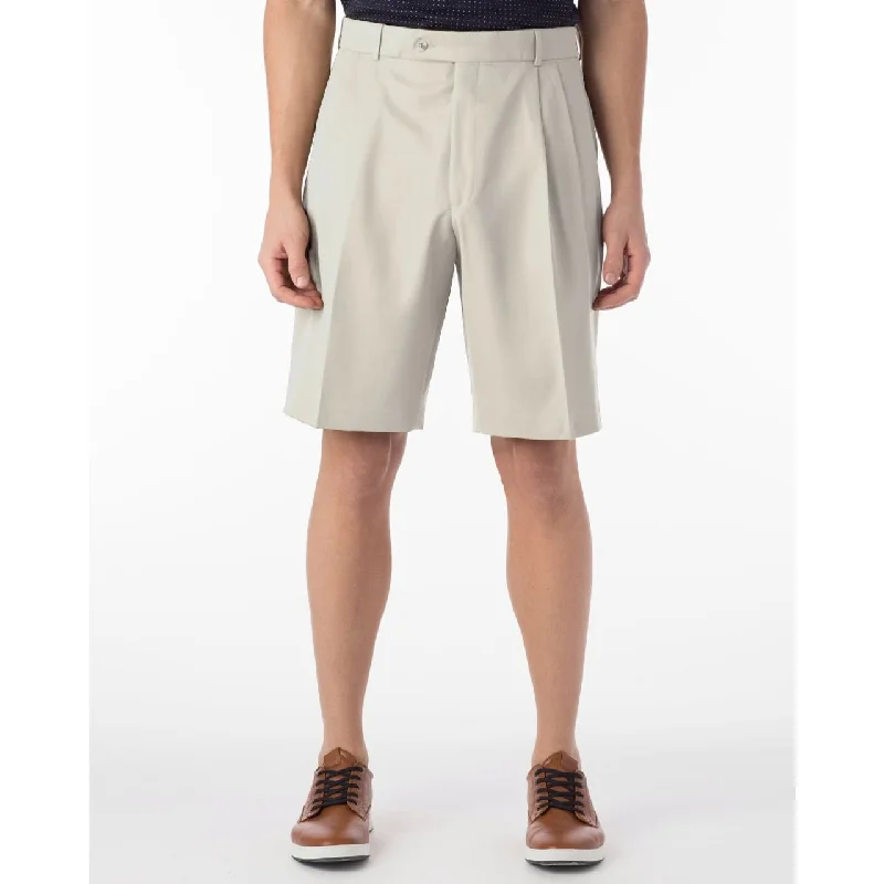 Micro Nano Travel Twill Performance Gabardine Pleated Shorts in Cream by Ballin