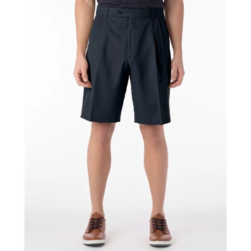 Micro Nano Travel Twill Performance Gabardine Pleated Shorts in Navy by Ballin