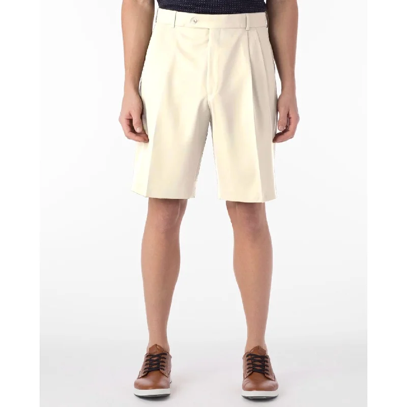 Micro Nano Travel Twill Performance Gabardine Pleated Shorts in Oyster by Ballin