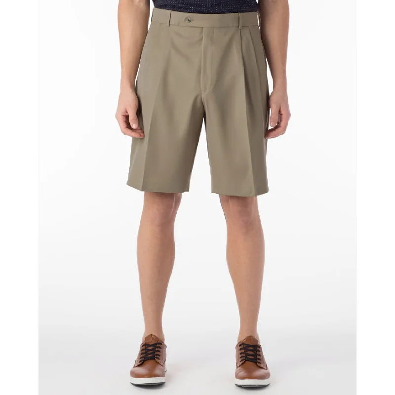 Micro Nano Travel Twill Performance Gabardine Pleated Shorts in Sand by Ballin