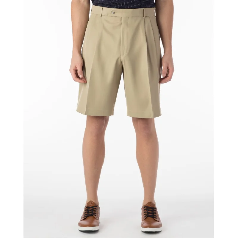 Micro Nano Travel Twill Performance Gabardine Pleated Shorts in Tan by Ballin