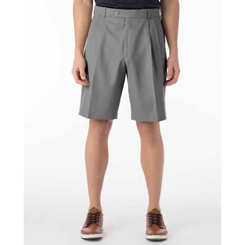 Micro Nano Travel Twill Performance Gabardine Pleated Shorts in Grey by Ballin