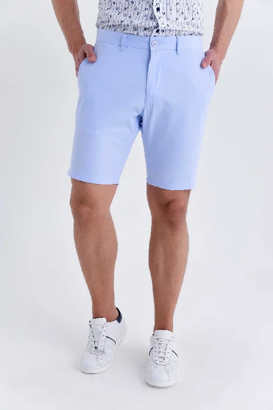 Regular Fit Side Pocket Low Waist Unpleated Cotton Light Blue Shorts, Light. Blue