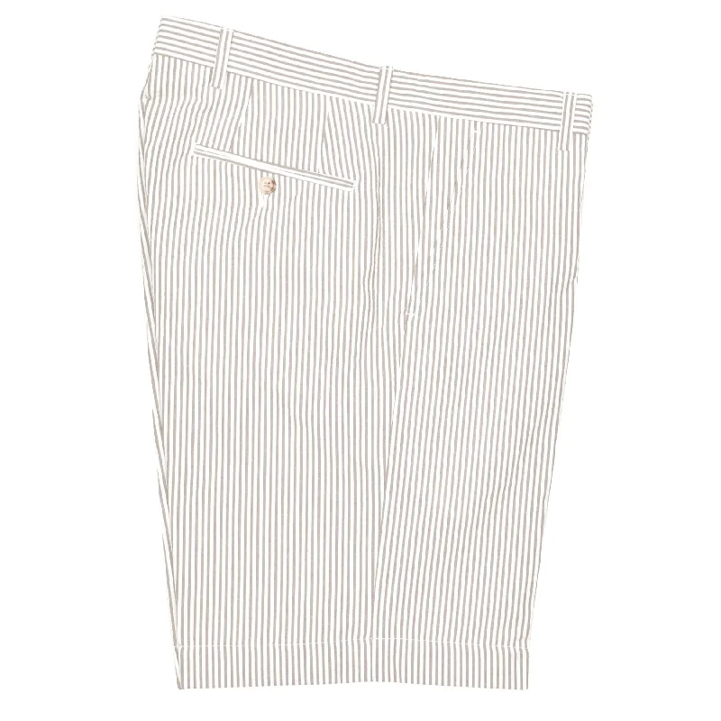 Seersucker Cotton Short in Tan and White (Hampton9 Plain Front) by Berle