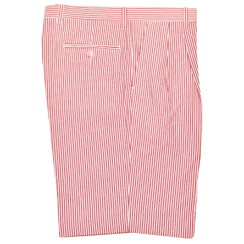 Seersucker Pleated Cotton Short in Red and White (Ascot Double Reverse Pleat) by Berle