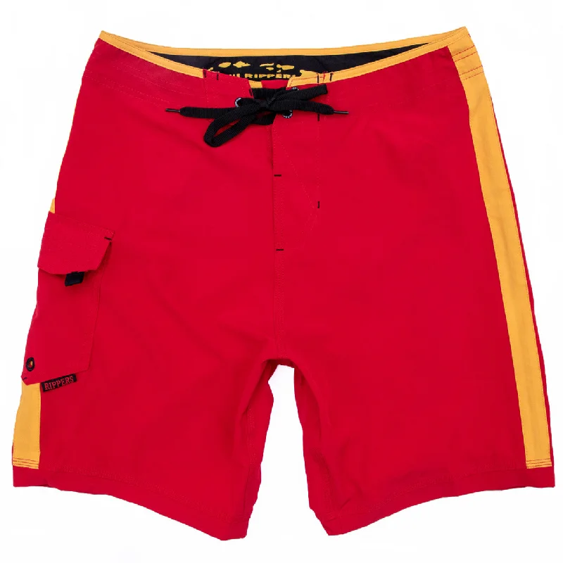 19" Stretch Hawaiian Lifeguard Uniform Boardshort - Red/Yellow