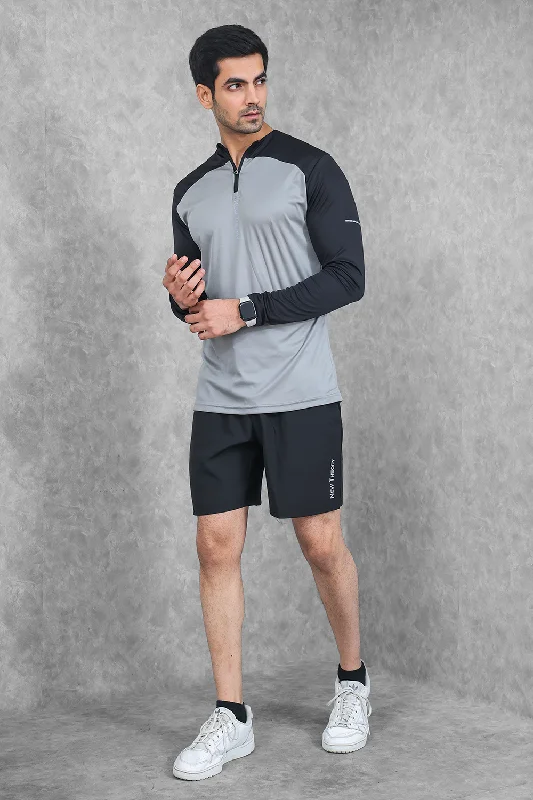 Active Two-Tone 1/4 zip & Shorts Set- Grey/Black & Black