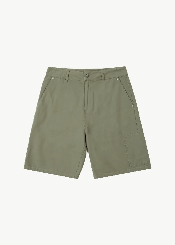 AFENDS Mens Harper - Canvas Carpenter Shorts 22" - Olive