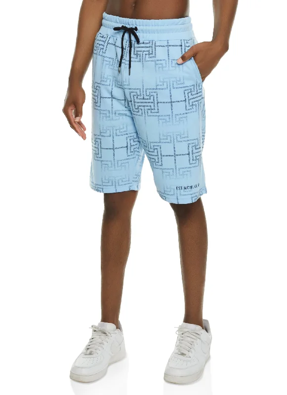 Mens Geo Print Drawstring Shorts