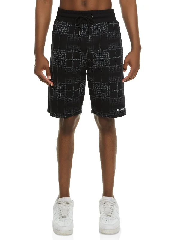 Mens Geo Print Drawstring Shorts