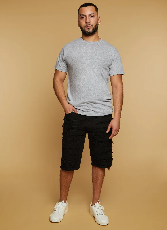 Mens Rip and Repair Denim Shorts