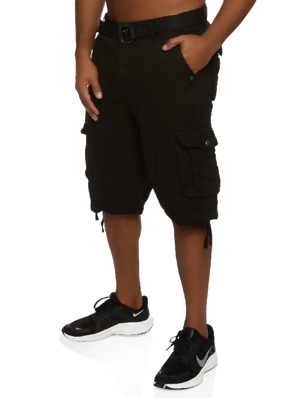 Mens Twill Belted Cargo Shorts