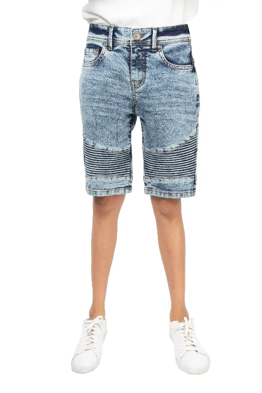 X RAY Boy's Slim Fit Washed Moto Biker Denim Shorts