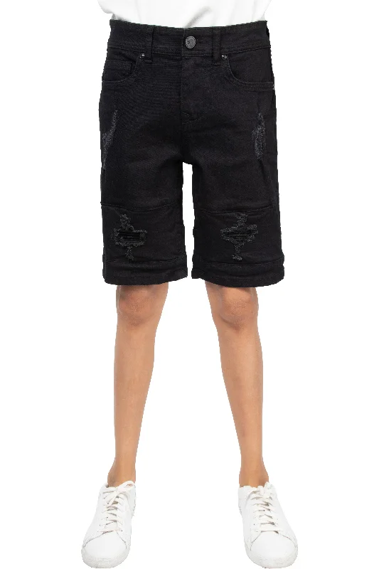 X RAY Boys Slim Fit Washed Biker Moto Denim Shorts