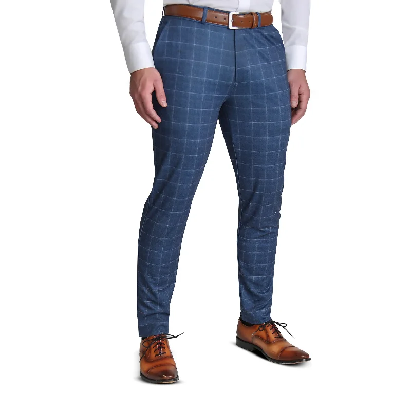 Brushed Tech Suit Pant - Heathered Blue With White Windowpane