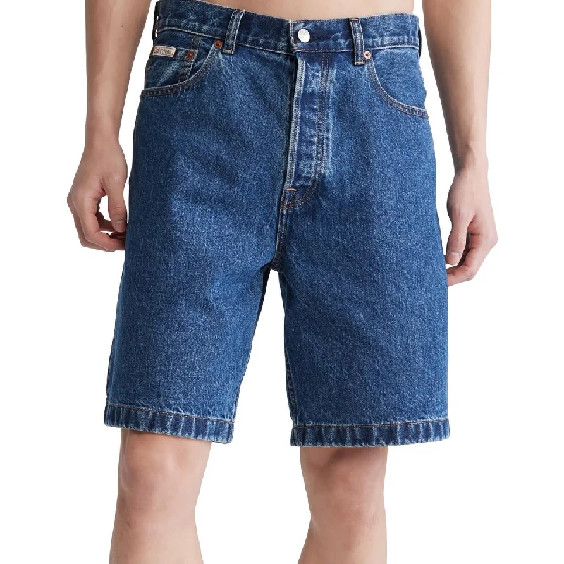 Calvin Klein Jeans Mens Cotton Mid-Rise Denim Shorts