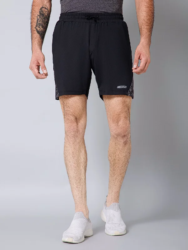 Men Printed Above Knee Regular Fit Active Wear Black Shorts