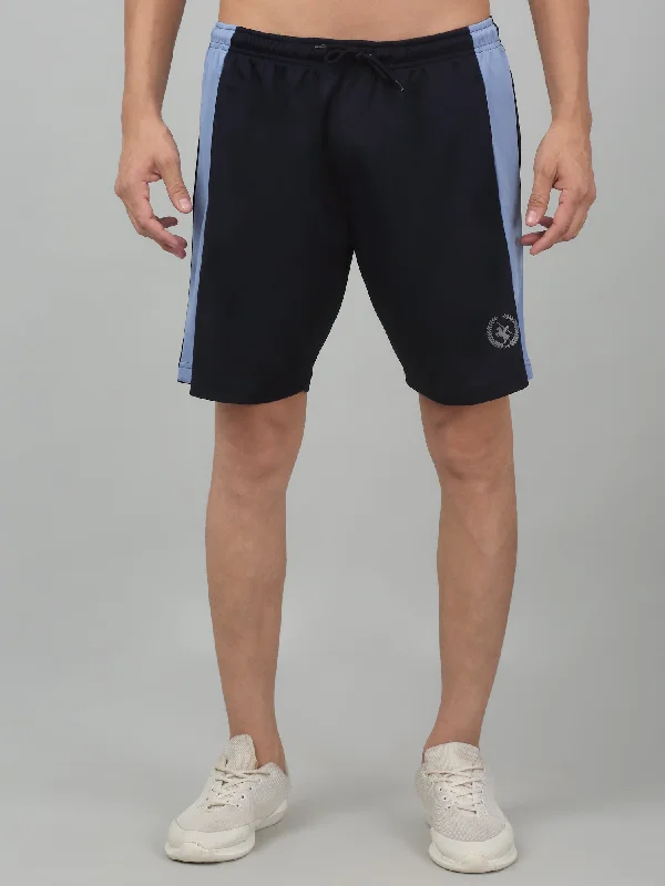 Men's Navy Blue Solid Stretchable Activewear Shorts