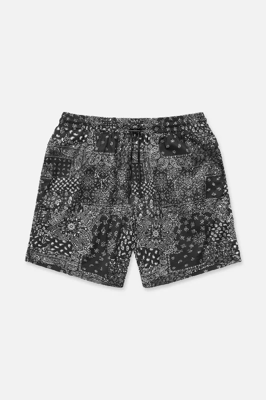 CLYDE SWIM SHORT | BLACK WHITE RTA BANDANA