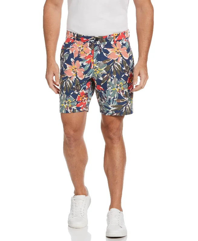 Cotton Slub Floral Print Shorts