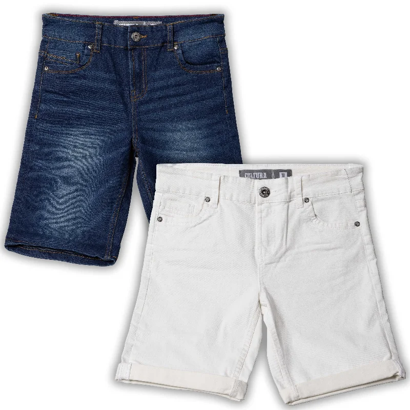 CULTURA Big Boys and Little Kids 2 Pack Fashion Roll Up Stretch Denim Shorts