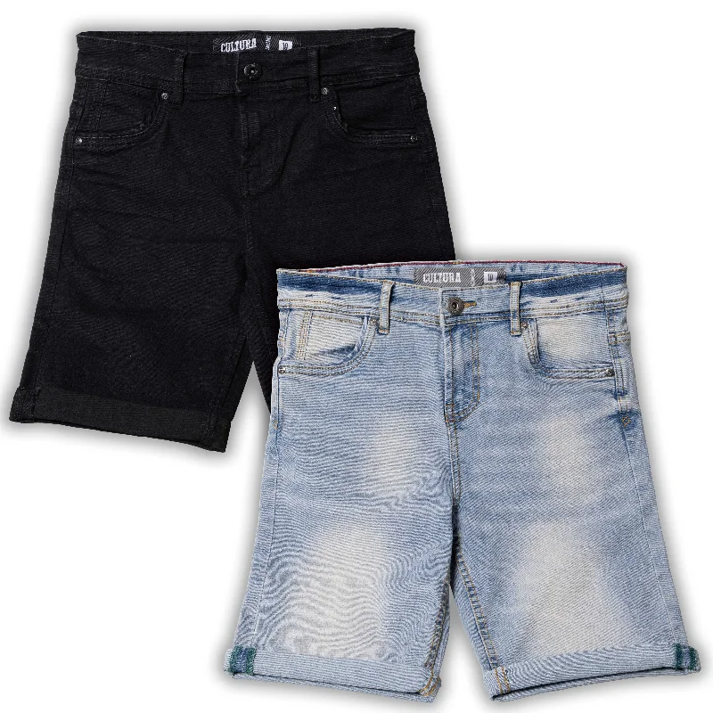 CULTURA Big Boys and Little Kids 2 Pack Fashion Roll Up Stretch Denim Shorts